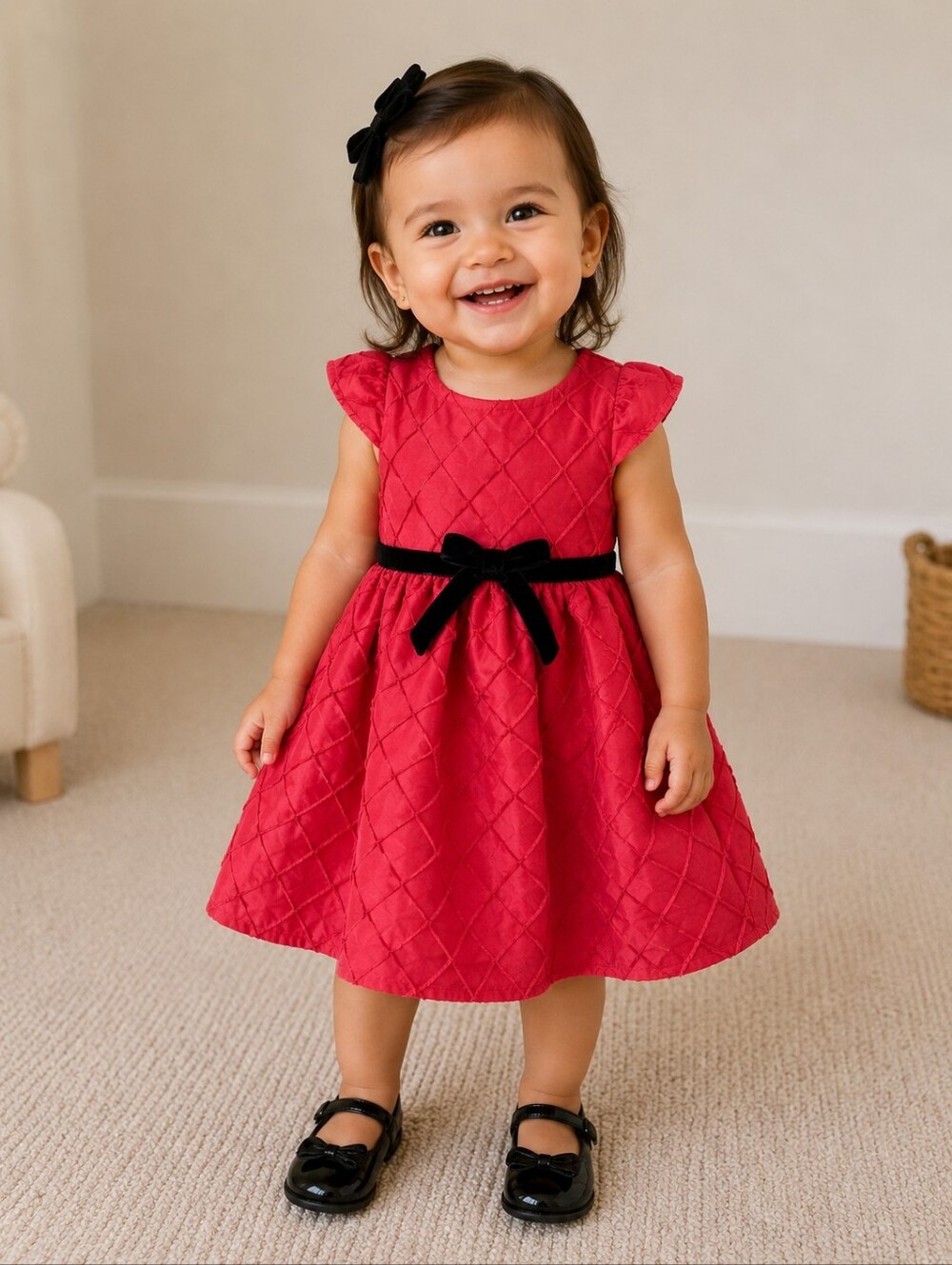Young land red dress
